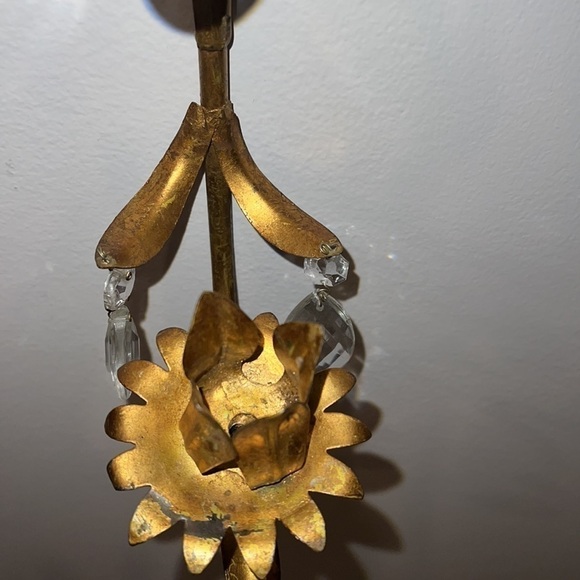 Vintage Hollywood Regency 18” Sconce Crystal Glass Prism Tole Metal - Gold Gilt - Picture 8 of 14